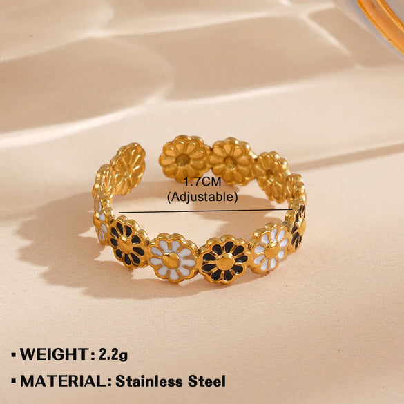 Wholesale Jewelry Simple Style Flower 304 Stainless Steel Plating Open Rings