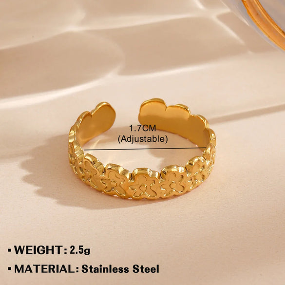 Wholesale Jewelry Simple Style Flower 304 Stainless Steel Plating Open Rings