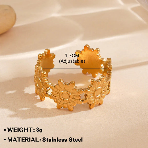 Wholesale Jewelry Simple Style Flower 304 Stainless Steel Plating Open Rings