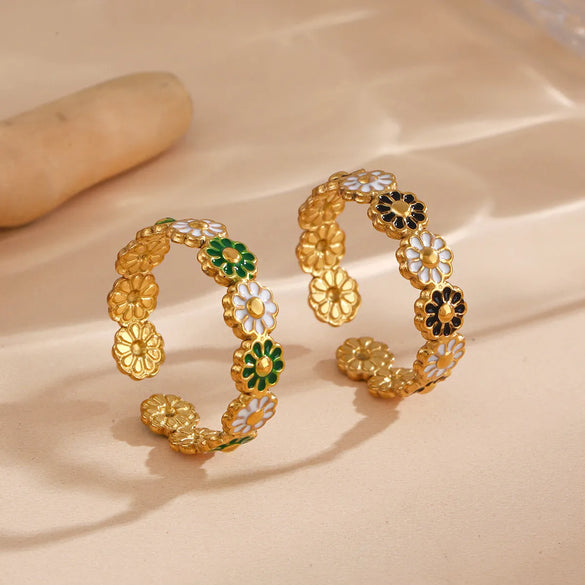 Wholesale Jewelry Simple Style Flower 304 Stainless Steel Plating Open Rings