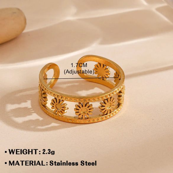 Wholesale Jewelry Simple Style Flower 304 Stainless Steel Plating Open Rings