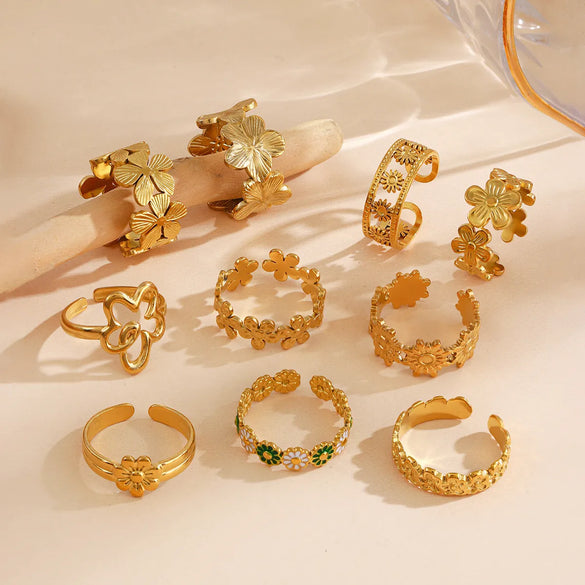 Wholesale Jewelry Simple Style Flower 304 Stainless Steel Plating Open Rings