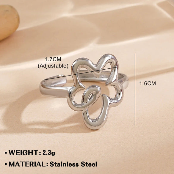 Wholesale Jewelry Simple Style Flower 304 Stainless Steel Plating Open Rings