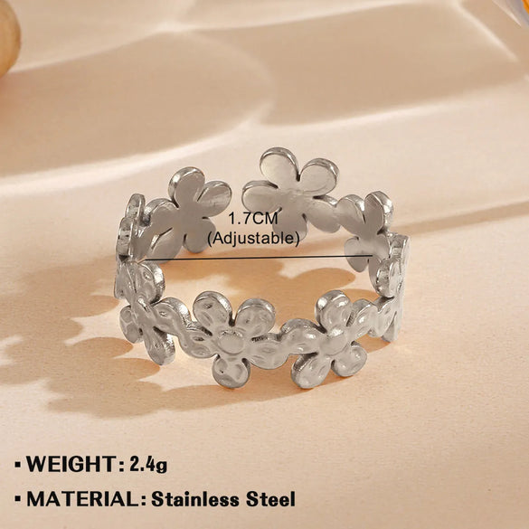 Wholesale Jewelry Simple Style Flower 304 Stainless Steel Plating Open Rings