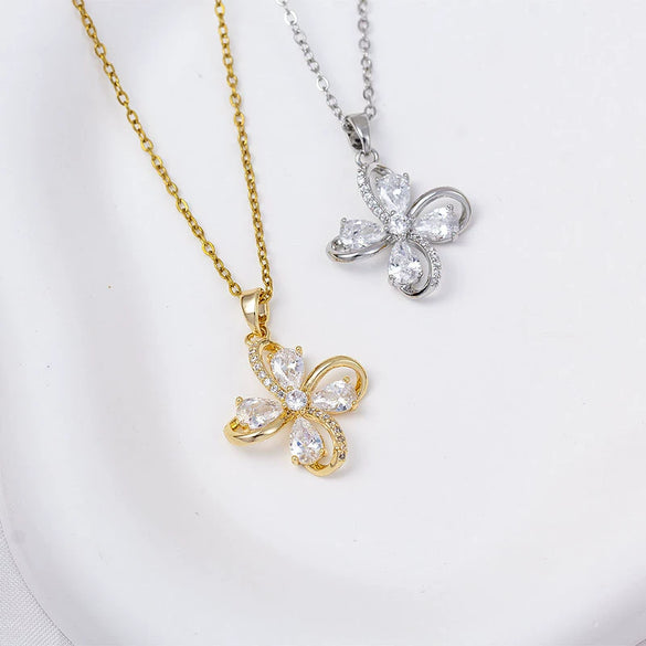 Wholesale Jewelry Simple Style Flower Copper O Word Chain Pendant Necklace With Electroplating