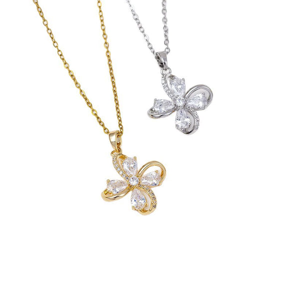 Wholesale Jewelry Simple Style Flower Copper O Word Chain Pendant Necklace With Electroplating