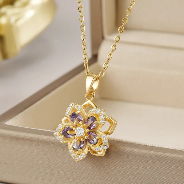 Wholesale Jewelry Simple Style Flower Titanium Steel Irregular Plating Pendant Necklace