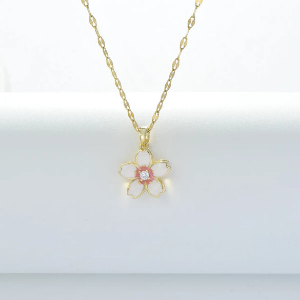Wholesale Jewelry Simple Style Flower Titanium Steel Plating Pendant Necklace