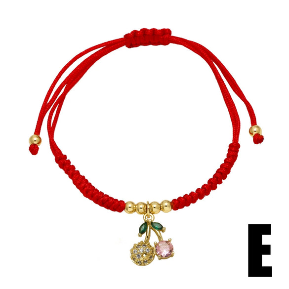Wholesale Jewelry Simple Style Fruit Cherry Copper Pendant Bracelet With Gold Plated Electroplating