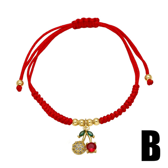 Wholesale Jewelry Simple Style Fruit Cherry Copper Pendant Bracelet With Gold Plated Electroplating
