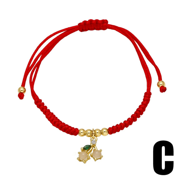 Wholesale Jewelry Simple Style Fruit Cherry Copper Pendant Bracelet With Gold Plated Electroplating