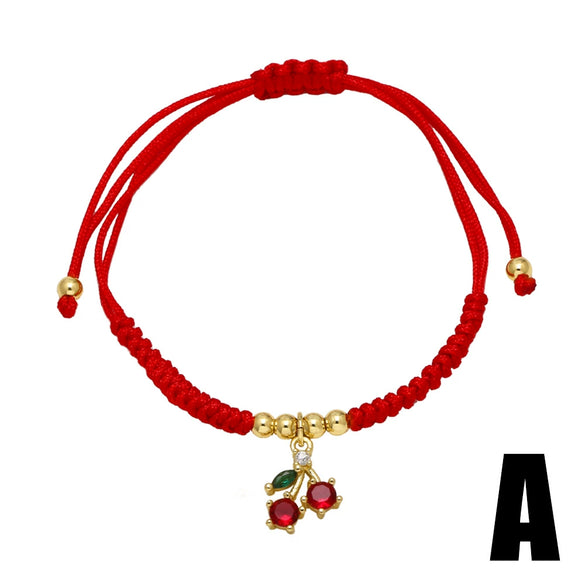 Wholesale Jewelry Simple Style Fruit Cherry Copper Pendant Bracelet With Gold Plated Electroplating