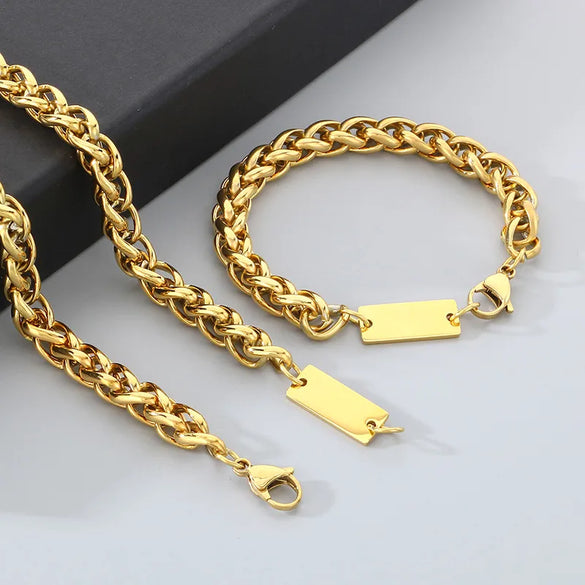 Wholesale Jewelry Simple Style Geometric 304 Stainless Steel 18K Gold Plated Foxtail Chain Bracelets Necklace