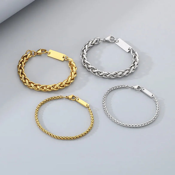 Wholesale Jewelry Simple Style Geometric 304 Stainless Steel 18K Gold Plated Foxtail Chain Bracelets Necklace
