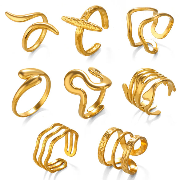 Wholesale Jewelry Simple Style Geometric 304 Stainless Steel Irregular Plating Open Rings