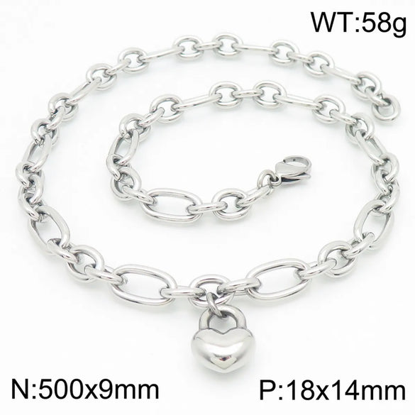 Wholesale Jewelry Simple Style Heart Shape 304 Stainless Steel 18K Gold Plated Bracelets Necklace