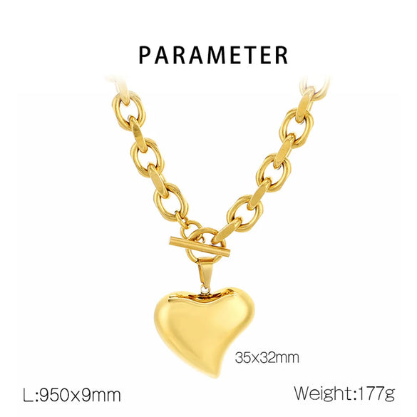 Wholesale Jewelry Simple Style Heart Shape 304 Stainless Steel 18K Gold Plated Bracelets Necklace
