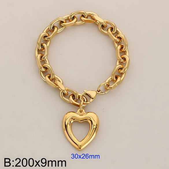 Wholesale Jewelry Simple Style Heart Shape 304 Stainless Steel 18K Gold Plated Bracelets Necklace
