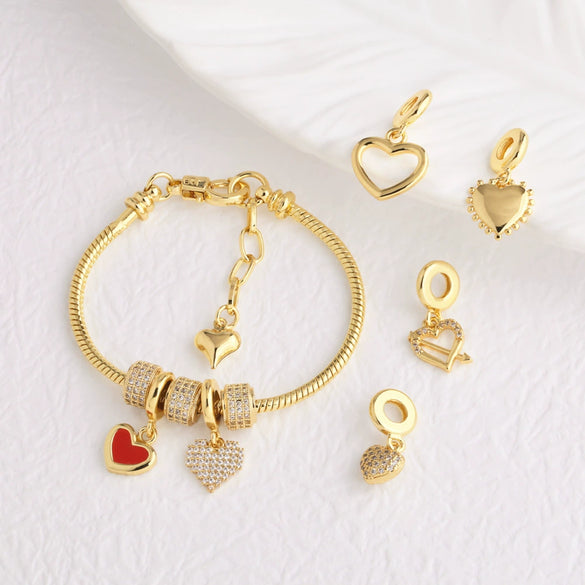 Wholesale Jewelry Simple Style Heart Shape Copper Goldplated Pendant Bracelet