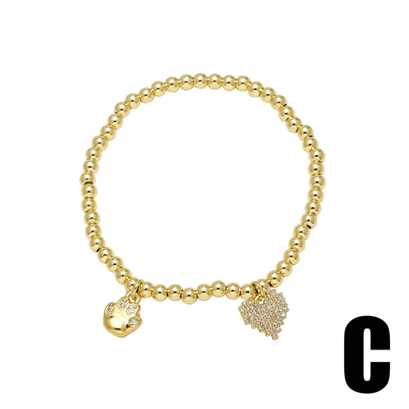 Wholesale Jewelry Simple Style Heart Shape Copper 18K Gold Plated Pendant Bracelet