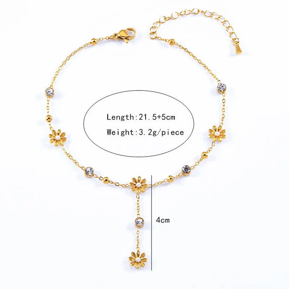 Wholesale Jewelry Simple Style Heart Shape Flower 304 Stainless Steel Anklet