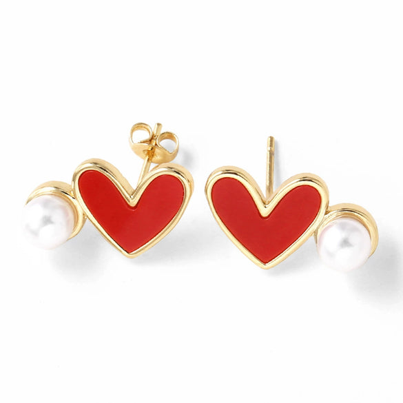 Wholesale Jewelry Simple Style Heartshaped Copper Earrings With 18K Gold Plated Electroplating For Women