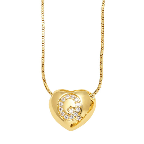 Wholesale Jewelry Simple Style Inlaid Zircon Heart Pendant Necklace Copper Electroplating