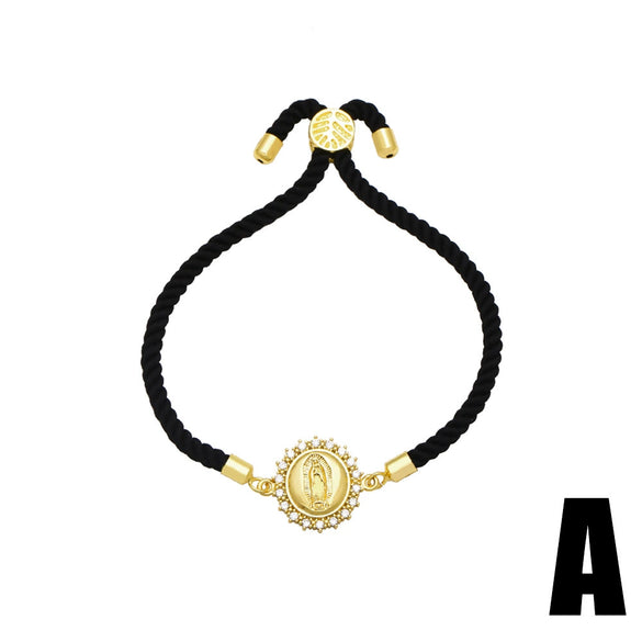 Wholesale Jewelry Simple Style Love Life Tree Pendant Bracelet Copper Gold Plated Zircon Hand Rope Unisex