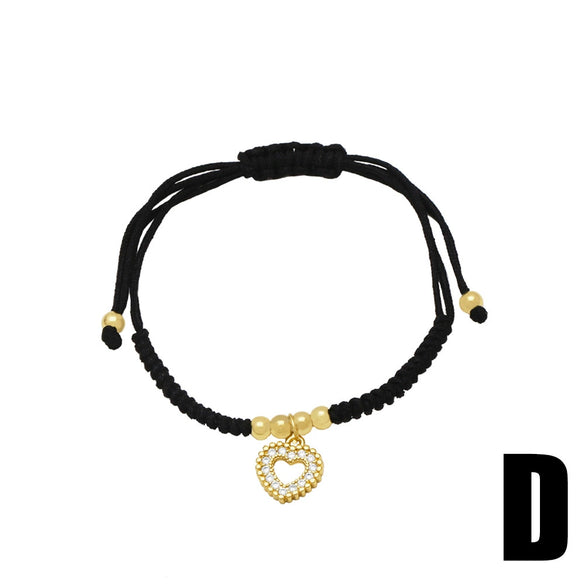 Wholesale Jewelry Simple Style Love Life Tree Pendant Bracelet Copper Gold Plated Zircon Hand Rope Unisex