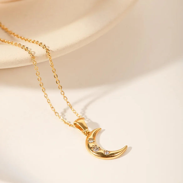 Wholesale Jewelry Simple Style Moon 304 Stainless Steel Pendant Necklace