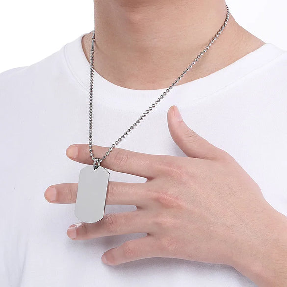 Wholesale Jewelry Simple Style Rectangle 304 Stainless Steel MNE0129-Ball Bead Chain Pendant Necklace
