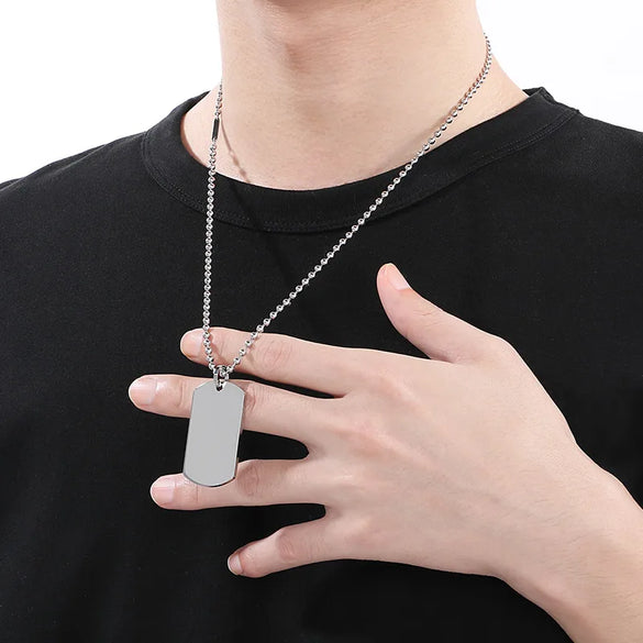 Wholesale Jewelry Simple Style Rectangle 304 Stainless Steel MNE0129-Ball Bead Chain Pendant Necklace