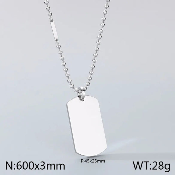 Wholesale Jewelry Simple Style Rectangle 304 Stainless Steel MNE0129-Ball Bead Chain Pendant Necklace