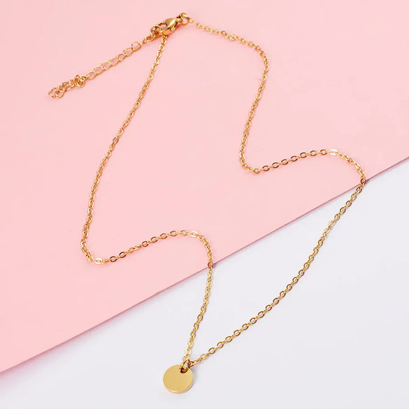 Wholesale Jewelry Simple Style Round Customization Laser Engraving 304 Stainless Steel Plating Pendant Necklace Cable Chain