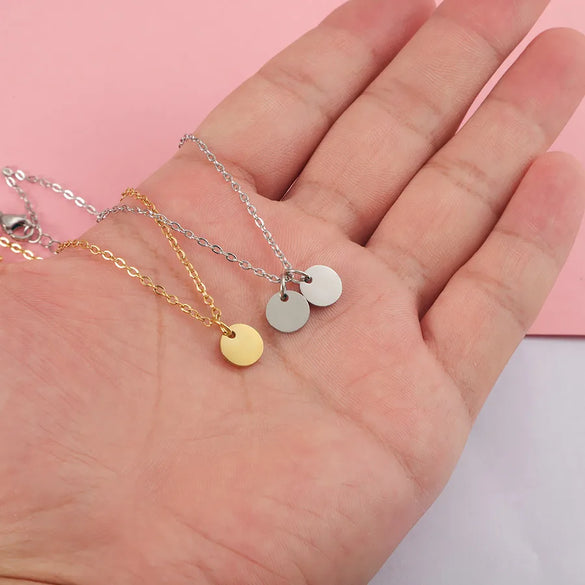 Wholesale Jewelry Simple Style Round Customization Laser Engraving 304 Stainless Steel Plating Pendant Necklace Cable Chain