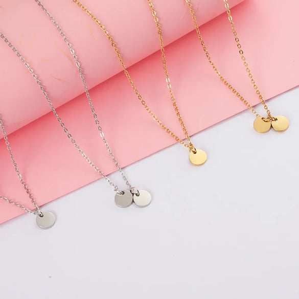 Wholesale Jewelry Simple Style Round Customization Laser Engraving 304 Stainless Steel Plating Pendant Necklace Cable Chain