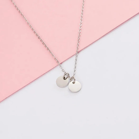 Wholesale Jewelry Simple Style Round Customization Laser Engraving 304 Stainless Steel Plating Pendant Necklace Cable Chain