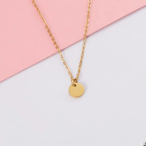 Wholesale Jewelry Simple Style Round Customization Laser Engraving 304 Stainless Steel Plating Pendant Necklace Cable Chain