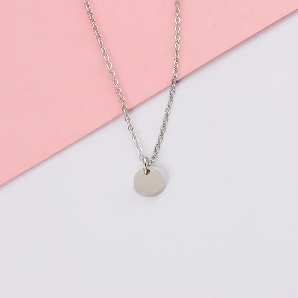 Wholesale Jewelry Simple Style Round Customization Laser Engraving 304 Stainless Steel Plating Pendant Necklace Cable Chain