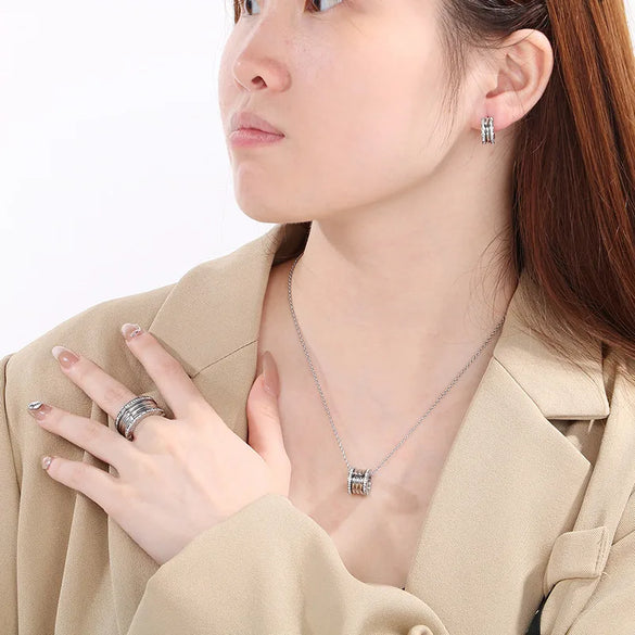 Wholesale Jewelry Simple Style Small Waist 304 Stainless Steel 18K Gold Plated Rings Earrings Necklace