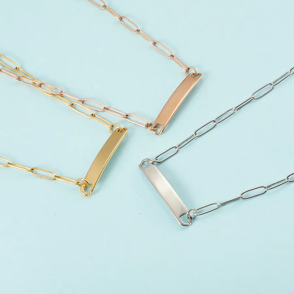 Wholesale Jewelry Simple Style Customization Laser Engraving Solid Color 304 Stainless Steel Plating Necklace Paperclip Chain