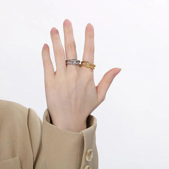 Wholesale Jewelry Simple Style Solid Color 304 Stainless Steel Rhinestones 18K Gold Plated Plating Inlay Rings