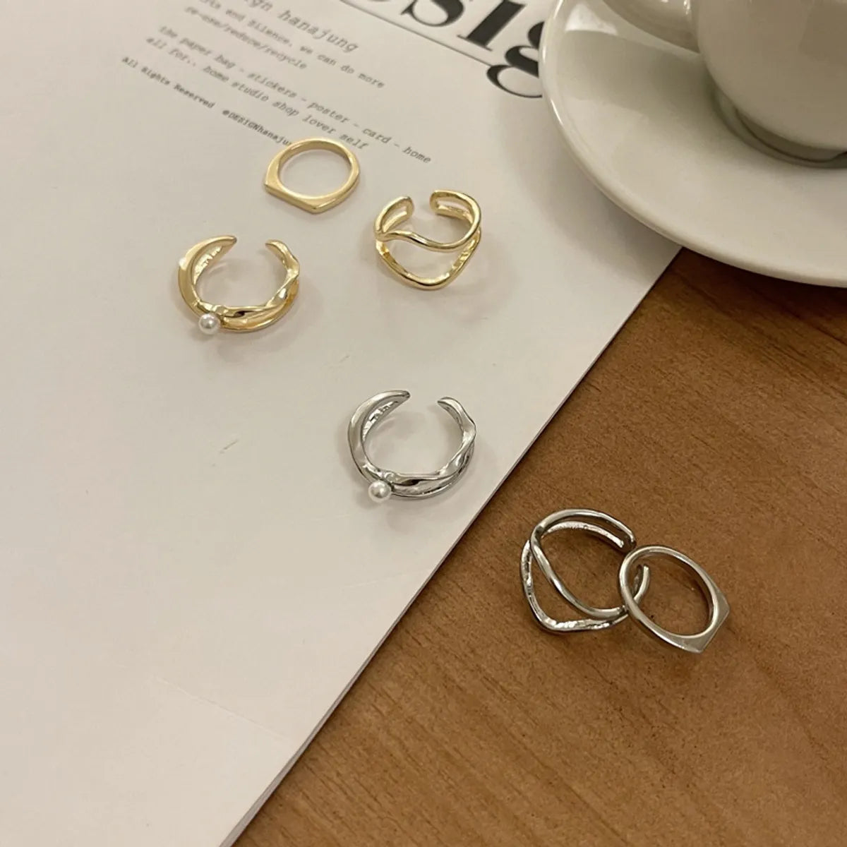 Simple Chic Rings Wholesale Jewelry Simple Style Solid Color Alloy Pearl Inlay Rings ...