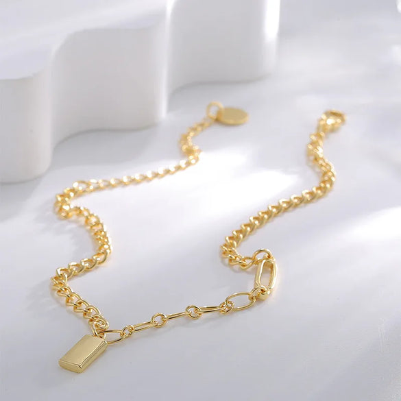Wholesale Jewelry Simple Style Solid Color Rectangle Copper Anklet