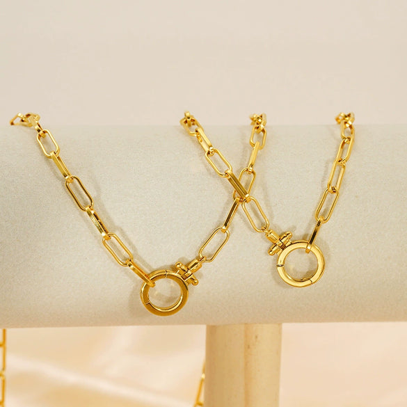 Wholesale Jewelry Simple Style 316L Stainless Steel And 316L Stainless Steel Paper Clip Chain Necklace And Hand Jewelry With Electroplating