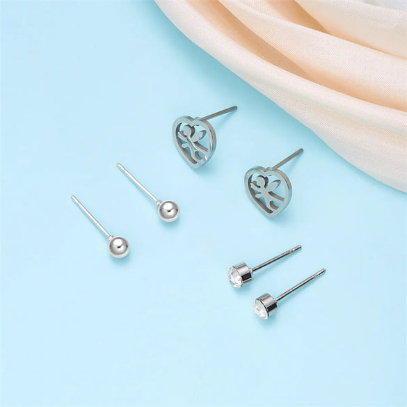Wholesale Jewelry Simple Style Star Tree Heart Shape Stainless Steel Alloy Rhinestones Plating Inlay Ear Studs