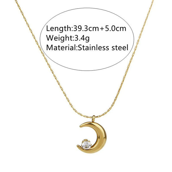 Wholesale Jewelry Simple Style Streetwear Shiny Moon 304 Stainless Steel Artificial Rhinestones 18K Gold Plated Plating Pendant Necklace