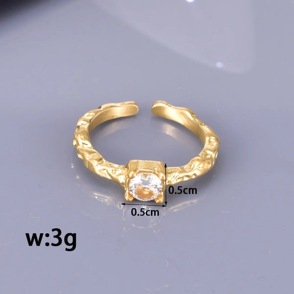 Wholesale Jewelry Simple Style Streetwear Solid Color 304 Stainless Steel Titanium Steel Rhinestones 18K Gold Plated Plating Inlay Open Rings