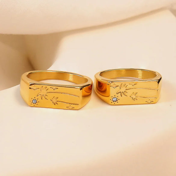 Wholesale Jewelry Simple Style Sun Coconut Tree 304 Stainless Steel Rings