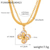 Wholesale Jewelry Simple Style 316L Stainless Steel Blade Chain Fourleaf Clover Inlaid Zircon Pendant Goldplated Necklace With Geometric Pattern